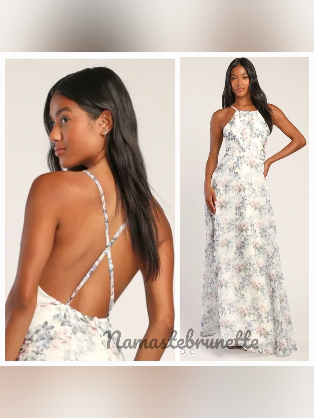Nwt Lulu's Ivory Floral Print Backless Maxi Dress